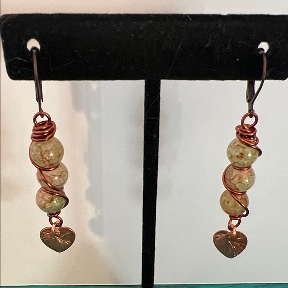 Wire Wrap Snakeskin Agate Earrings - Picture 3 of 3